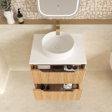Byron Fluted 600mm Woodland Oak Wall Hung Single Vanity with Countertop